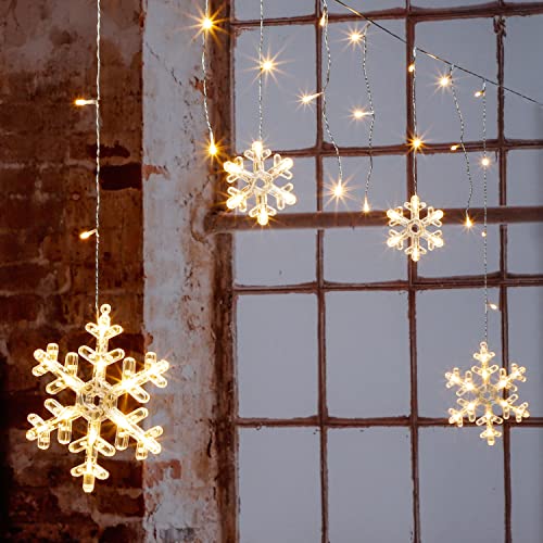 Spetebo LED Schneeflocken Lichtervorhang mit Timer Batterie betrieben - 210 cm - Lichterkette mit 60 LED in warm weiß - Schnee Flocke Weihnachtsdeko Fensterdeko für Außen von Spetebo