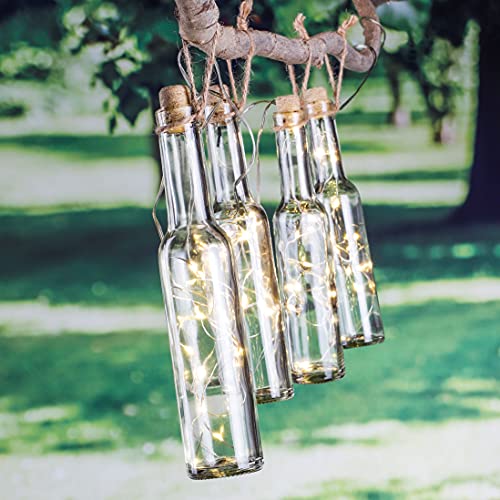 Spetebo LED Solar Lichterkette mit 4 beleuchteten Flaschen - Solarlampe mit warmweißer Draht Lichterkette zur Garten Dekoration - Gartenleuchte zum hängen Party Deko von Spetebo