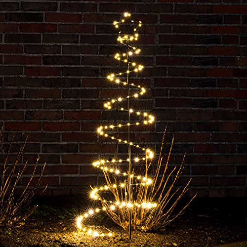 Spetebo LED Spiral Tannenbaum Gartenstecker - 130 cm - Deko Weihnachtsbaum mit Lichterkette - Außen Garten Weihnachtsdeko mit Strom Stecker von Spetebo