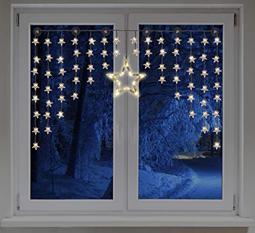LED Sternenvorhang 140x95 cm - 90 LED warm weiß - Fenster Deko Stern Lichterkette Lichtervorhang von Spetebo