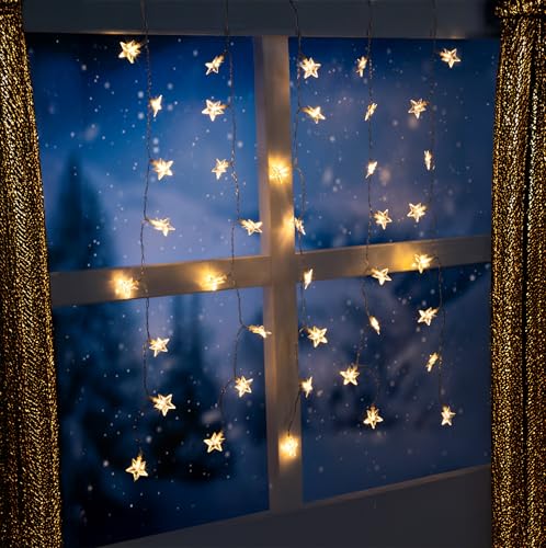 LED Sternenvorhang warm weiß mit Timer für Außen und Innen - 80 x 60 cm - Lichterkette mit 40 Sternen Batterie betrieben - Weihnachten Advent Outdoor Stern Lichterkette Deko Beleuchtung LED Sternenvorhang warm weiß mit Timer für Außen und Innen - 80 x 60 cm - Lichterkette mit 40 Sternen Batterie betrieben - Weihnachten Advent Outdoor Stern Lichterkette Deko Beleuchtung von Spetebo