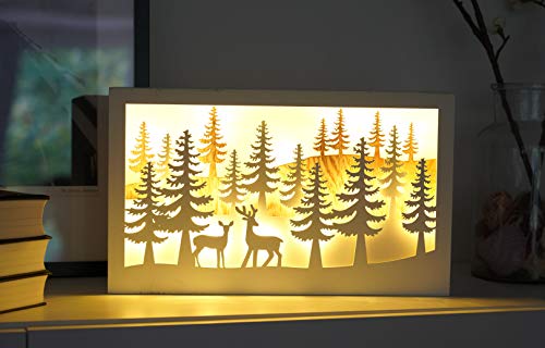 Spetebo LED Weihnachtsszene Winterwald 40x24 cm - 15 LED - Holz Deko Leuchte Weihnachtsdeko beleuchtet von Spetebo