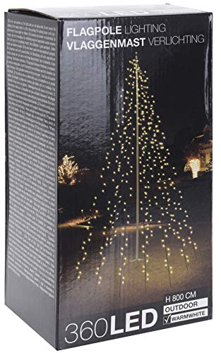 Lichterkette für Fahnenstangen bzw. Fahnenmast - 10 Stränge à 8 Meter mit 360 LED in warm weiß - Kabelfarbe schwarz, Lieferung inkl. Heringe und IP44 Netzteil von Spetebo