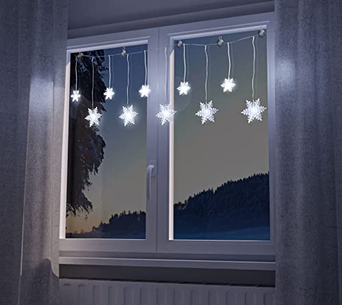 Spetebo Schneeflocken Lichterkette mit 10 LED in kalt weiß - 135 cm - inkl. Saugnäpfe mit Haken - Weihnachtsdeko Winterdeo für Fenster und Wand Batterie betrieben von Spetebo