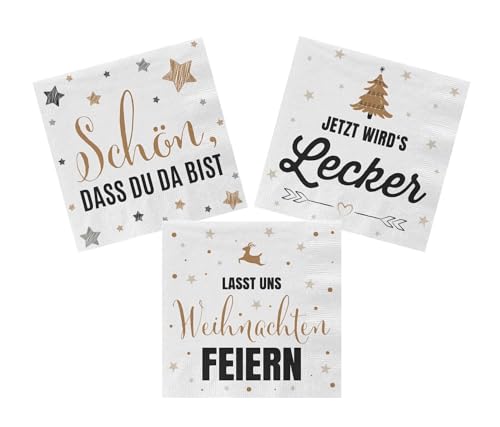 Servietten 60 Stück mit 3 verschiedenen Motiven - Weihnachten - Tischdeko Papierservietten 3er Set mit Spruch - Papier Tuch 3-lagig mit Text bedruckt von Spetebo