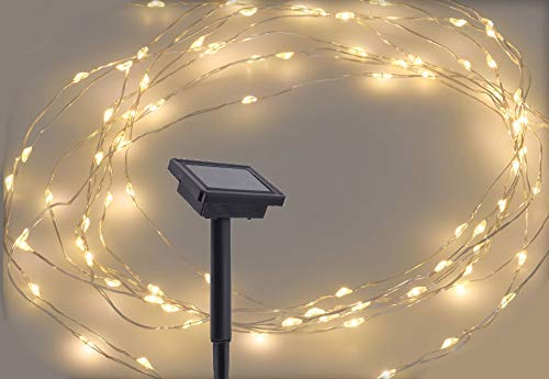 Spetebo Solar Microlichterkette 100 LED warmweiß - Länge: 5 m - Outdoor Draht Lichterkette Leuchtdraht Außen von Spetebo