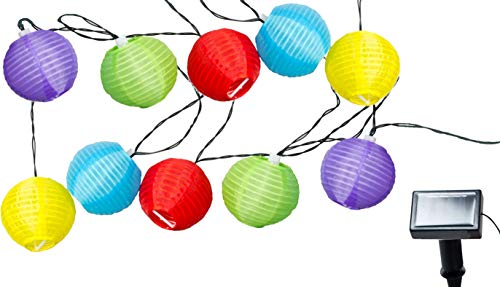Spetebo Bunte Party Lichterkette - Solar Lichterkette mit 10 Garten Lampions bunt - Außen Partybeleuchtung 10 LED Pavillon Dekoration Beleuchtung von Spetebo