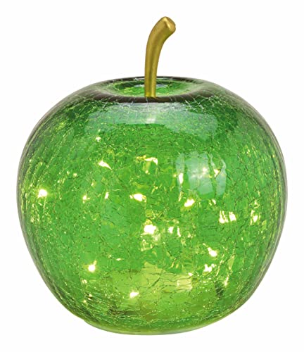 Spetebo LED Crackle Glas Apfel 16 cm - grün - Deko Frucht in Bruchglas Optik - Tisch Lampe Leuchte mit Drahtlichterkette Batterie betrieben mit Timer von Spetebo