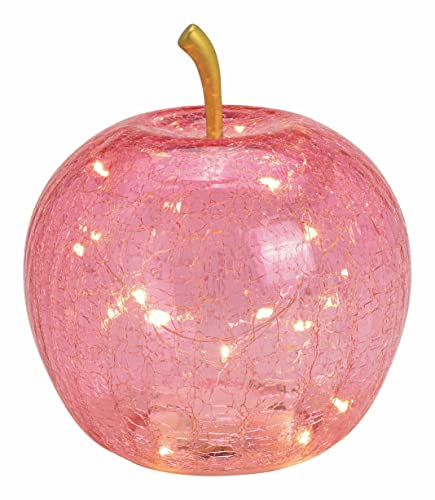 Spetebo LED Crackle Glas Apfel 16 cm - rosa - Deko Frucht in Bruchglas Optik - Tisch Lampe Leuchte mit Drahtlichterkette Batterie betrieben mit Timer von Spetebo