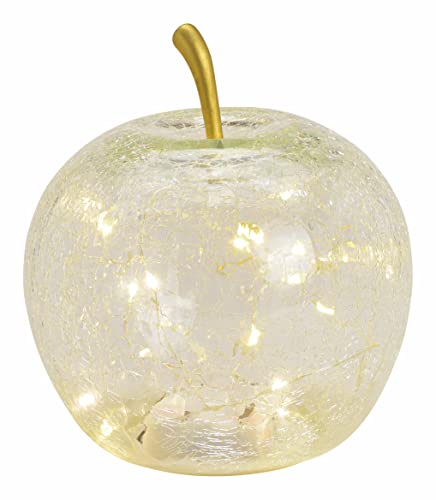 Spetebo LED Crackle Glas Apfel 16 cm - transparent - Deko Frucht in Bruchglas Optik - Tisch Lampe Leuchte mit Drahtlichterkette Batterie betrieben mit Timer von Spetebo