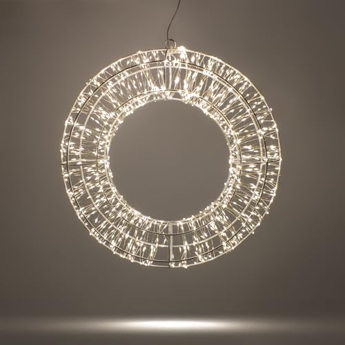Spetebo LED Metallkranz Silber mit 960 LED in warm weiß - 36 cm - Türkranz beleuchtet mit Timer - Metall Tür Hänge Kranz Deko Beleuchtung für Außen Spetebo LED Metallkranz Silber mit 960 LED in warm weiß - 36 cm - Türkranz beleuchtet mit Timer - Metall Tür Hänge Kranz Deko Beleuchtung für Außen von Spetebo