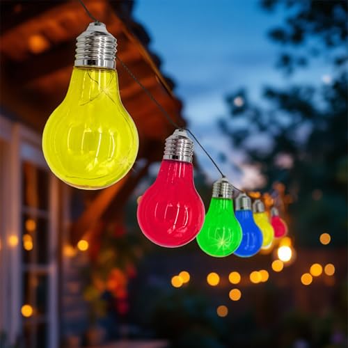 Spetebo LED Solar Lichterkette mit 10 bunten LED Glühbirnen - 450 cm - Garten Dekobeleuchtung mit farbigen Lampen - Outdoor Deko Party Beleuchtung Glühbirnenlichterkette Lichterspiel Stimmungslicht von Spetebo