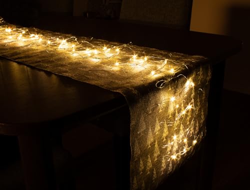 Spetebo LED Tischläufer aus flexiblem Draht - 120 cm - Deko Beleuchtung warm weiß - Weihnachten Advent Winter Tisch Läufer Dekoration 50 LED Batterie betrieben von Spetebo