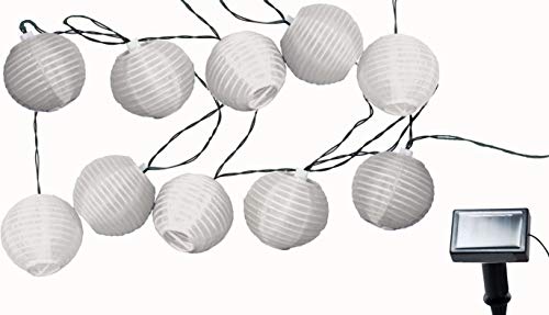 Spetebo Weiße Party Lichterkette - Solar Lichterkette mit 10 Garten Lampions in weiß - Außen Partybeleuchtung 10 LED Pavillon Dekoration Beleuchtung von Spetebo