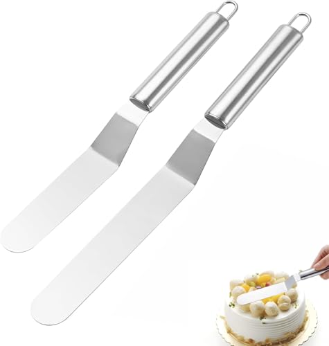 2 Stück Winkelpalette Torte,Silber Winkelpalette Klein,Waschbar Streichpalette für Torten,Palette Backen mit Stahl Griff,Winkelpalette Edelstahl 430,für Verteilen Dekorieren von Torten(6, 8 Zoll) von SpetngSake
