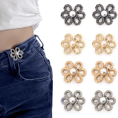 SpetngSake 4 Sets Hosenclip, Perlen Blumen Hosenbund Enger Machen, Verstellbare Hosen Enger Machen Clip, Hosen Verkleinern Clip, Perlen Blumen Waist Clips, für Frauen, Männer, Teenager von SpetngSake