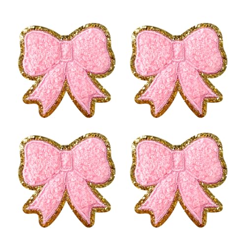 4 Stück Rosa Schleifen-Patches,Süß Dekorative Bow Chenille-Patches mit Goldrand,Wiederverwendbar Schleife Klein Bestickt Patches Zum Aufbügeln,für T-Shirts,Taschen,Jacken,Hüte,Jeans,Leidung 4 Stück Rosa Schleifen-Patches,Süß Dekorative Bow Chenille-Patches mit Goldrand,Wiederverwendbar Schleife Klein Bestickt Patches Zum Aufbügeln,für T-Shirts,Taschen,Jacken,Hüte,Jeans,Leidung von SpetngSake