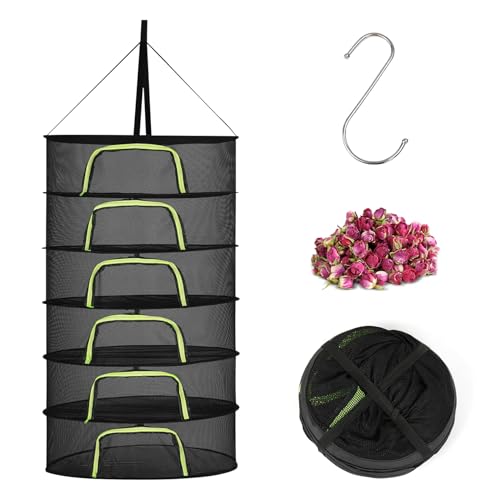 Spetsbst 6 Lagiges Trockennetz Kräuter, 150 cm Kräutertrockner Hängend, Trocknungsnetz mit S Haken und Reißverschluss für Pflanzen, Gemüse, Kräuter, Blumen (6 lagiges-150cm) von Spetsbst