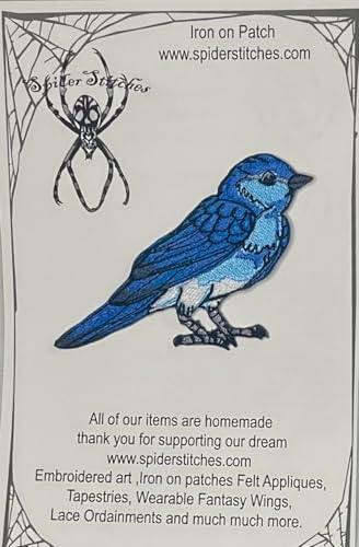 Aufnäher zum Aufbügeln, Motiv: Blauer Vogel, Sialia Currucoides von Spider Stitches