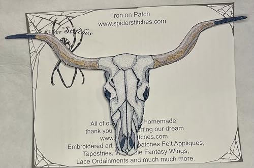 Riesiger Kuh Stier Longhorn Totenkopf Patch zum Aufbügeln oder Aufnähen auf Western Made in Texas Riesiger Kuh Stier Longhorn Totenkopf Patch zum Aufbügeln oder Aufnähen auf Western Made in Texas von Spider Stitches