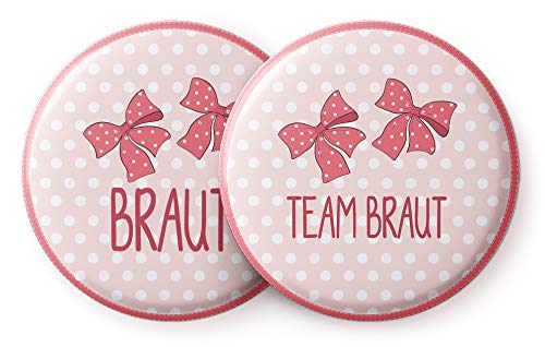 Spielehelden Süße Junggesellinnenabschied Buttons Pink und mit Schleife – Schöne JGA Accessoires und Geschenk für die Braut von Spielehelden