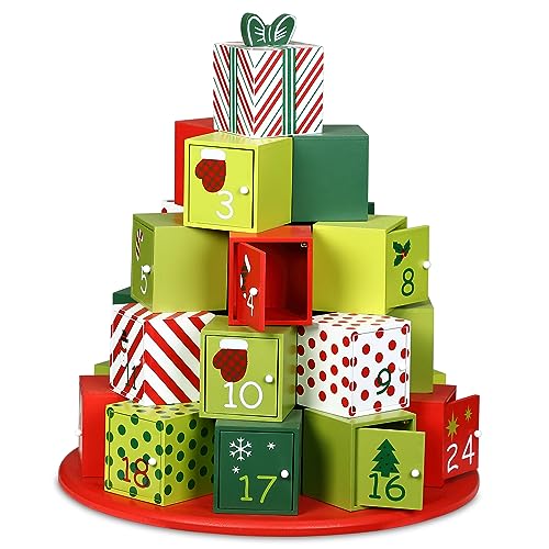 Spielwerk® Wiederverwendbarer Adventskalender Geschenkeberg XL Zum Befüllen 24 Große Türchen Weihnachten Kinder DIY Weihnachtliche Holz Dekoration von Spielwerk