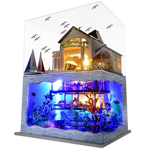 Spilay DIY Miniatur Haus Bausatz mit Möbeln, Moderne Villa Modell Plus mit Staubschutzhülle & Spieluhr, Maßstab 1:24 kreatives Puppenhaus Spielzeug für Kinder Geburtstagsgeschenk (Hawaii Impression) von Spilay
