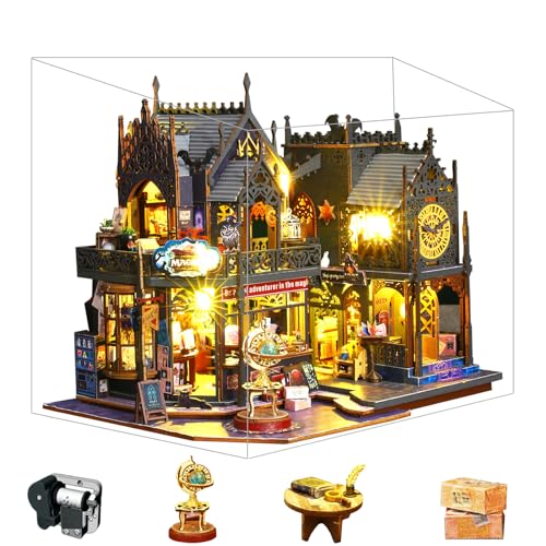 Spilay DIY Miniature House, Puppenhaus Holz Bausatz, mit Staubdichte Abdeckung, Spieluhr und LED, für Erwachsene Geschenk (Holo Magic City) von Spilay