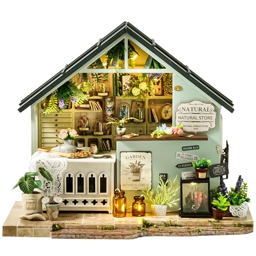 Spilay DIY Miniature House, Mini Handgefertigte Grünes Pflanzenstudio Kit Mit LED-Licht, Schutzhülle und Spieluhr, 1:24 Skala Kreative Puppenhäuser Spielzeug für Erwachsene Geschenk-DA-006 von Spilay