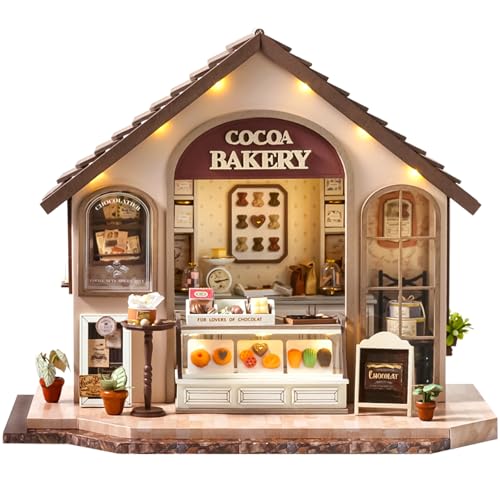 Spilay DIY Miniature House, Handgefertigte Grünes Pflanzenstudio Kit Mit LED-Licht, Schutzhülle und Spieluhr, 1:24 Skala Kreative Puppenhäuser Spielzeug für Geschenk-DA-005 (Gemütliche Bäckerei) von Spilay