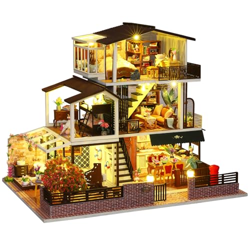 Spilay DIY Miniature House Möbel Bausatz, Mini Handgemachtes Großes Japanisches Innenhofmodell Plus Mit & Spieluhr, Maßstab 1:24 Kreatives Puppenhaus Spielzeug für Erwachsene Geschenk (Romantisch) von Spilay