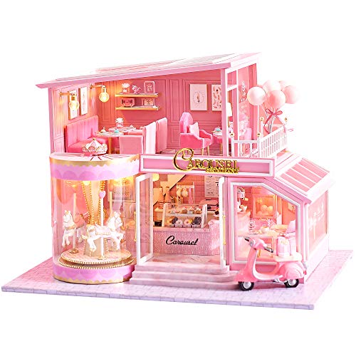 Spilay Puppenhaus DIY Miniatur-Möbel-Set, kleines handgefertigtes großes Schloss Modell Plus mit Staubschutz und Spieluhr, Maßstab 1:24, kreatives Puppenhaus Spielzeug für Erwachsene Geschenk von Spilay