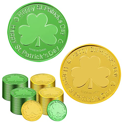 SpinLaLa St. Patrick's Day Goldmünzen – 100 Stück Gold Grün Glücksmünzen Kunststoff Kleeblatt Koboldmünzen, 3-blättriges Kleeblatt Münze für Party-Dekoration, Gastgeschenke SpinLaLa St. Patrick's Day Goldmünzen – 100 Stück Gold Grün Glücksmünzen Kunststoff Kleeblatt Koboldmünzen, 3-blättriges Kleeblatt Münze für Party-Dekoration, Gastgeschenke von SpinLaLa
