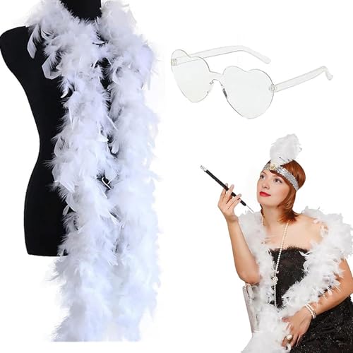 SpirWoRchlan Federboa, 60 g, Truthahn-Boa-Federn mit Herz, randlose Sonnenbrille für Partys, Weihnachten, Hochzeiten, Kostüme, Konzerte, Haustiere und Heimdekoration, Weiß von SpirWoRchlan