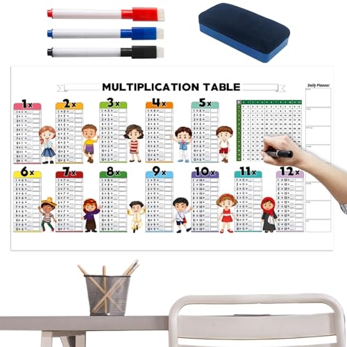 Spizummp Multiplikations-Whiteboard, farbige, trocken abwischbare Multiplikationstabelle – wiederverwendbares Lernwerkzeug für Kinder, Studenten, Teenager, , Mädchen von Spizummp