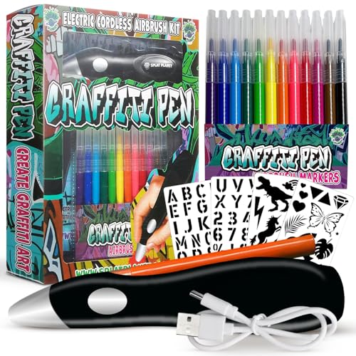 Elektrischer Airbrush-Stift, kabelloses wiederaufladbares elektrisches Airbrush-Sprühgerät, Aquarell-Sprühstift, Airbrush-Marker-Set 12 Farben, auswaschbare Aquarellfarben Elektrischer Airbrush-Stift, kabelloses wiederaufladbares elektrisches Airbrush-Sprühgerät, Aquarell-Sprühstift, Airbrush-Marker-Set 12 Farben, auswaschbare Aquarellfarben von Splat Planet