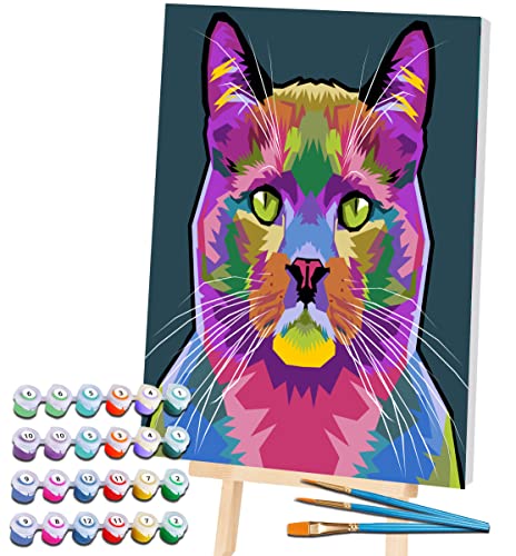 SPLAT PLANET Katzen Malerei nach Zahlen, gerahmt, fluoreszierende Neonfarbe, Malen nach Zahlen, Malen nach Zahlen, Malen nach Zahlen für Erwachsene, Kinder, 30 x 40 cm von Splat Planet
