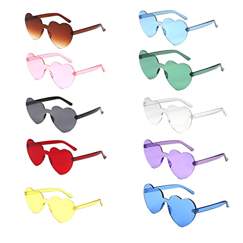 Spldsun 10 Stück Herz Sonnenbrille, Partybrille, Randlose Herzbrillen, für Den Alltag, Strandparty, Karneval, Geburtstagsfeier (10 Farben) von Spldsun