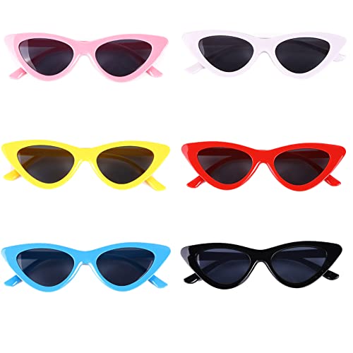 Spldsun 6 Stück Cat Eye Sonnenbrillen, Hippie Sonnenbrille, Partybrille, für Den Alltag, Strandparty, Karneval, Geburtstagsfeier (Rosa, Weiß, Gelb, Rot, Blau, Schwarz) von Spldsun