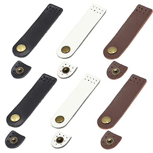 Spldsun 6 Stück Lederriemen mit Druckknöpfe, Magnetknöpfe, Ersatzzubehör für Clutch Bags, Rucksäcke, Computertaschen, Businesstaschen, Handytaschen (Schwarz, Braun, Weiß, 7,5 x 2 cm) von Spldsun