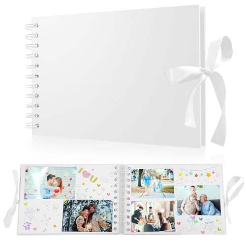 Kleines Fotoalbum zum Selbstgestalten, Scrapbook Fotobuch zum Selbstgestalten 60 Schwarze Seiten Photo Album, DIY Fotoalben Set für Baby Familie Jahrestag Geburtstags Valentinstag Hochzeit, Weiss von Splend