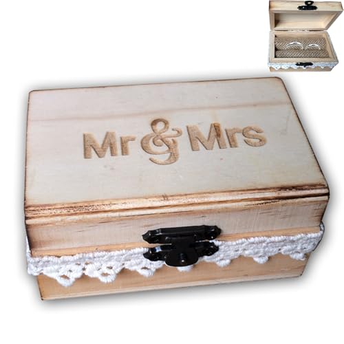 Spldsun Holz Ring Box Vintage, Rustikale Mr Mrs Spitze Hochzeit Ring Box, Verlobungsring Schmuckschatulle für Verlobung Heiratsantrag, zum Aufbewahren von Ringen, Ohrringen, kreativen Geschenken usw Spldsun Holz Ring Box Vintage, Rustikale Mr Mrs Spitze Hochzeit Ring Box, Verlobungsring Schmuckschatulle für Verlobung Heiratsantrag, zum Aufbewahren von Ringen, Ohrringen, kreativen Geschenken usw von Spldsun