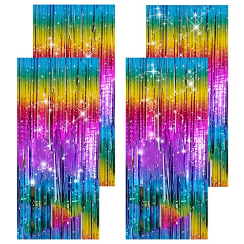 Sploziia 4 Stück Lametta Vorhang Bunt-Glitzervorhang Lametta für Party, Kann für Poolparty Dekorationen, Foto-Hintergrund, Geburtstagsfeier, etc. verwendet Werden（200cm×100cm, Stern） von Sploziia