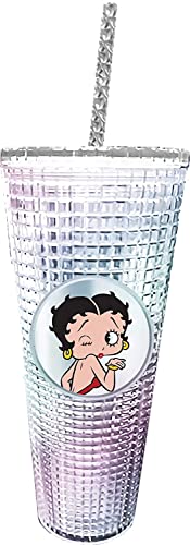 Spoontiques DC Comics Betty Boop Diamond Tumbler, strukturierter Becher mit Strohhalm, doppelwandig isoliert und BPA-frei, 590 ml von Spoontiques
