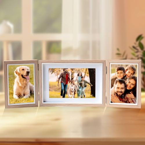 Faltbar Bilderrahmen für 3 Fotos: 3 Modern Fotorahmen Holz für 10x15 & 13x18cm, Scharnier Bilderrahmen mit Glasscheibe, Bilderrahmen Mehrfach für 3 Fotos für Schreibtisch Hochzeit Sammlungsbilder von Sporgo