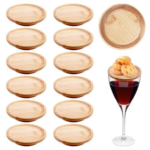 Sporgo 12 Stück Wineglas Charcuterie Topper: Holz Weinglas Topper Set, Weinglas Untersetzer, Weinglas Aufsatz Vorspeisenteller, Wine Glass Charcuterie Topper, für Desserts, Snacks, Obst, Nüsse von Sporgo