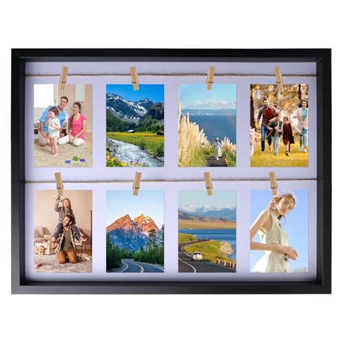 Sporgo 3D Bilderrahmen: DIY Holz Fotowand, Wandbilderrahmen mit Klammern, Bilderrahmen Mehrere Bilder, Vielseitiger Fotohalter für Fotos, Postkarten, Notizen, Konzertkarten (3 Zoll 8 Fotos) von Sporgo