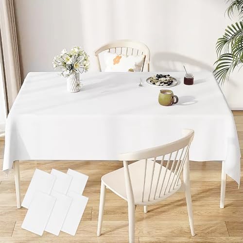 Sporgo 6 Stück Tischdecke Weiß: 137 x 274 cm Wasserdicht Rechteckige Tischdecken, Weiße Kunststoff Tischtuch für Geburtstag Hochzeit, Party Tischdecken Dekoration von Sporgo