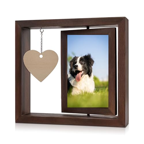 Sporgo Holz Bilderrahmen Hund Katze: 3D Bilderrahmen mit 2 Foto 360° Drehbar, Holz Bilderrahmen, Hund und Katze Gedenk Fotorahmen, ErinnerungBilderrahmen für Hunde oder Katzenbesitzer (23x20,5cm) - B von Sporgo