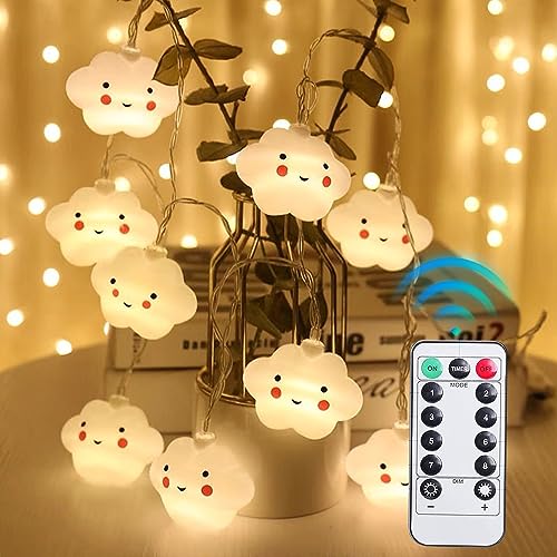 Sporgo Lichterkette Kinderzimmer LED Wolke: 3M 20LEDs Lichterkette Innen 8 Modi Wolke Lichter, Lichterkette mit Timer, USB Wolkenlampe für Kinderzimmer, Partydekoration, Weihnachten (1) von Sporgo